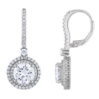 White Lotus Sterling Silver 5 1/2 Carat T.W. Lab-Created Moissanite Leverback Earrings