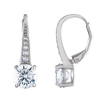 White Lotus Sterling Silver 3 1/10 Carat T.W. Lab-Created Moissanite Leverback Earrings
