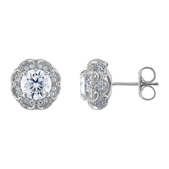 White Lotus Sterling Silver 5 Carat T.W. Lab-Created Moissanite Filigree Stud Earrings