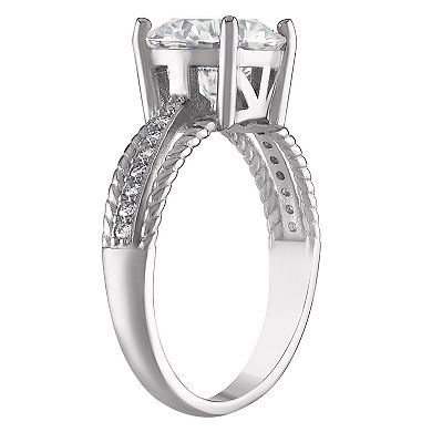 White Lotus Sterling Silver 3 1/4 Carat T.W. Lab-Created Moissanite Split Band Engagement Ring