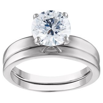 White Lotus Sterling Silver 2 Carat T.W. Lab-Created Moissanite Bridal Set Ring
