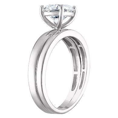 White Lotus Sterling Silver 2 Carat T.W. Lab-Created Moissanite Bridal Set Ring