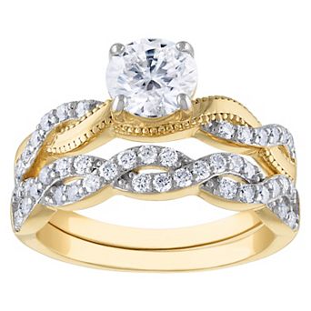 White Lotus 14k Gold Over Silver 2 Carat T.W. Lab-Created Moissanite Bridal Set Ring