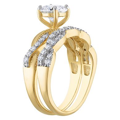 White Lotus 14k Gold Over Silver 2 Carat T.W. Lab-Created Moissanite Bridal Set Ring