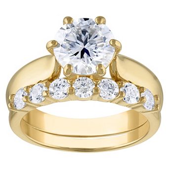 White Lotus 14k Gold Over Silver 3 1/10 Carat T.W. Lab-Created Moissanite Bridal Set Ring