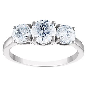 White Lotus Sterling Silver 2 Carat T.W. Lab-Created Moissanite 3-stone Ring