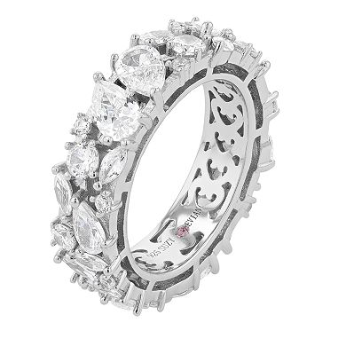 SLNY Sterling Silver Cubic Zirconia Abstract Cluster Eternity Band Ring