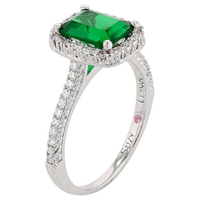 SLNY Sterling Silver Asscher-Cut Green Cubic Zirconia Halo Ring