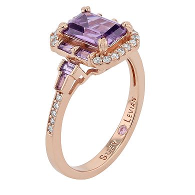 SLNY Rose Gold Over Silver Purple Cubic Zirconia Engagement Ring