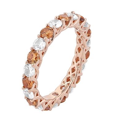 SLNY Suzy Levian Brown & White Cubic Zirconia in Rose Sterling Silver Eternity Band
