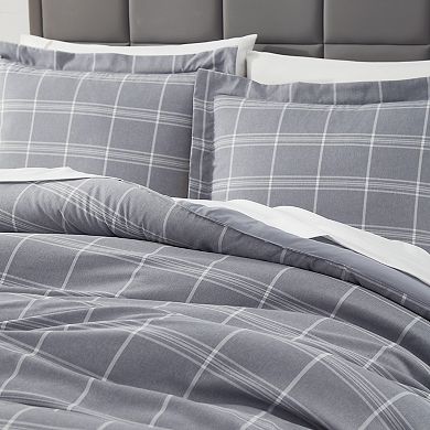 Sweet Home Collection Chambray Weave Plaid Comforter & Sheet Set with Shams