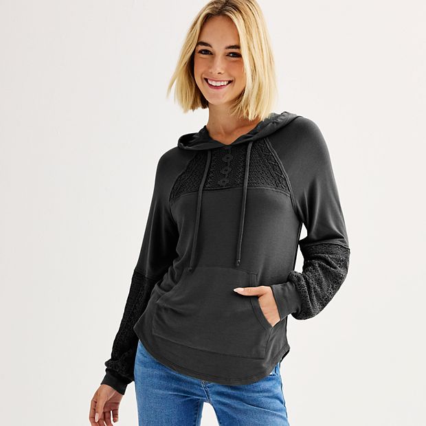 Juniors Rewind Lace Trimmed Hoodie