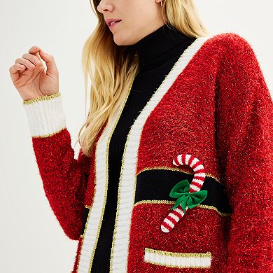 Women's Celebrate Together™ Open Front Tinsel Christmas Sweater Cardigan