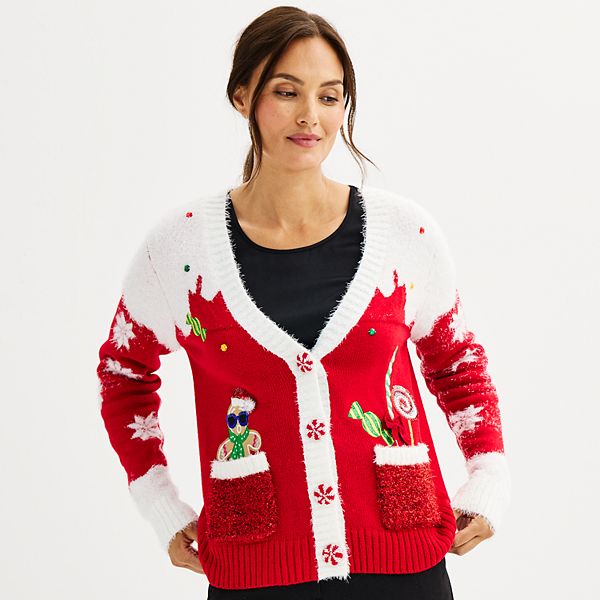 Women's Celebrate Together&trade; Long Sleeve V-Neck Button Front Christmas Gingerbread Sweater Cardigan - Gingerbread (LARGE)