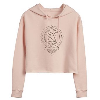 Juniors' Yellowjackets Moth Symbols Cropped Hoodie