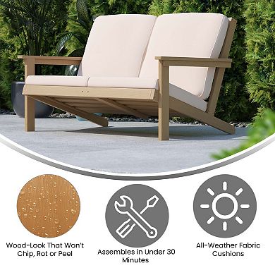 Merrick Lane Riviera All-Weather Poly Resin Wood Adirondack Style Deep Seat Patio Loveseat with Cushions