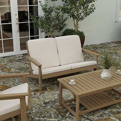 Merrick Lane Riviera All-Weather Poly Resin Adirondack Loveseat & Cushions