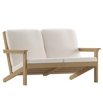 Merrick Lane Riviera All-Weather Poly Resin Wood Adirondack Style Deep Seat Patio Loveseat with Cushions
