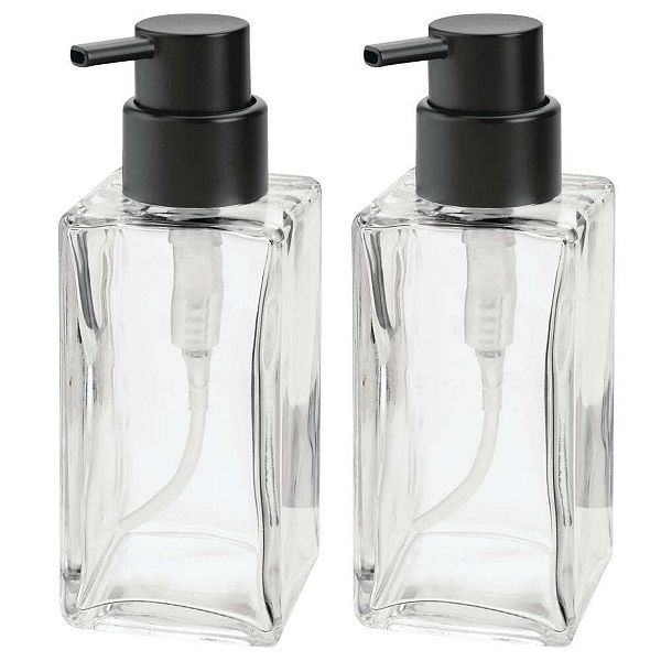 mDesign Square Glass Refillable Soap Dispenser Pump 2 Pack
