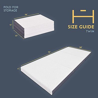 Heyward 4” Trifold Twin Mattress, Machine Washable Memory Foam Mattress