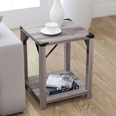 Merrick Lane Green River Modern Farmhouse Engineered Wood End Table and Powder Coated Steel Accents