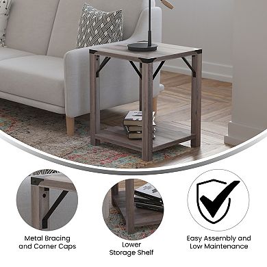 Merrick Lane Green River Modern Farmhouse Engineered Wood End Table and Powder Coated Steel Accents