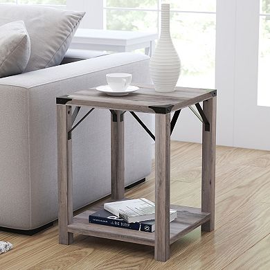 Merrick Lane Green River Modern Farmhouse Engineered Wood End Table and Powder Coated Steel Accents