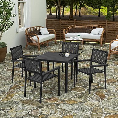 Merrick Lane Tristan 5 Piece Indoor/Outdoor Dining Set with Table and Four Chairs with Poly Resin Slats