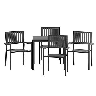 Merrick Lane Tristan 5 Piece Indoor/Outdoor Dining Set with Table and Four Chairs with Poly Resin Slats