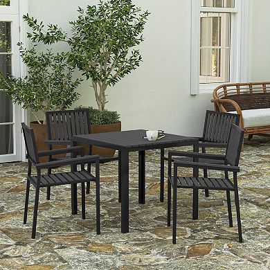 Merrick Lane Tristan 5 Piece Indoor/Outdoor Dining Set with Table and Four Chairs with Poly Resin Slats