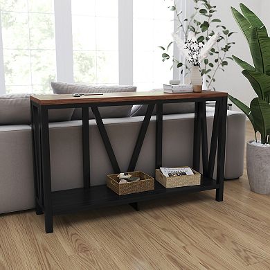 Merrick Lane Erikson Modern Farmhouse Engineered Wood Sofa Table with Wood Bracing and Lower Shelf