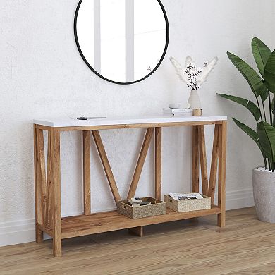 Merrick Lane Erikson Modern Farmhouse Engineered Wood Sofa Table with Wood Bracing and Lower Shelf