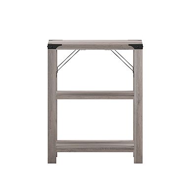 Merrick Lane Green River Modern Farmhouse Engineered Wood End Table with Two Tiered Shelving and Powder Coated Steel Accents