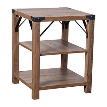 Merrick Lane Green River Modern Farmhouse Engineered Wood End Table with Two Tiered Shelving and Powder Coated Steel Accents