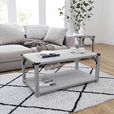 Merrick Lane Green River Modern Farmhouse Engineered Wood Coffee Table and Powder Coated Steel Accents