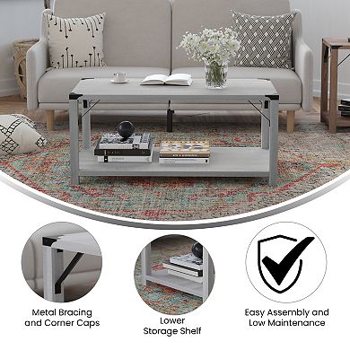 Merrick Lane Green River Modern Farmhouse Engineered Wood Coffee Table and Powder Coated Steel Accents
