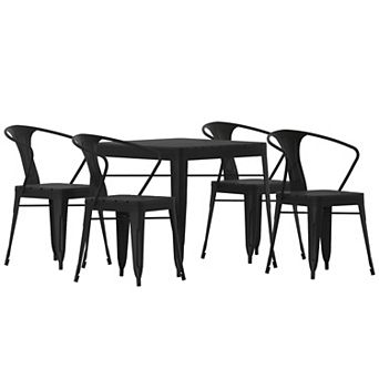 Merrick Lane Hara Five Piece Indoor-Outdoor Dining Table and Chairs Set with 31.5" Square Table and 4 Metal Chairs in Black