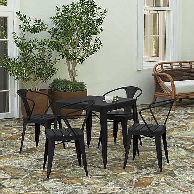 Merrick Lane Hara Five Piece Indoor-Outdoor Dining Table and Chairs Set with 31.5" Square Table and 4 Metal Chairs in Black