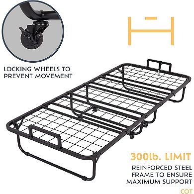 Heyward Folding Bed, Machine Washable Cot Size Memory Foam Mattress W/Bed Frame