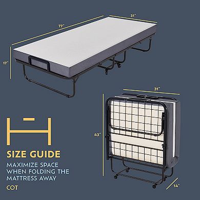 Heyward Folding Bed, Machine Washable Cot Size Memory Foam Mattress W/Bed Frame