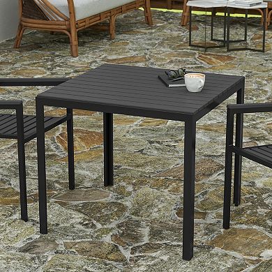 Merrick Lane Tristan All-Weather Indoor/Outdoor Square Patio Dining Table for 4 with Steel Frame and Poly Resin Slatted Top