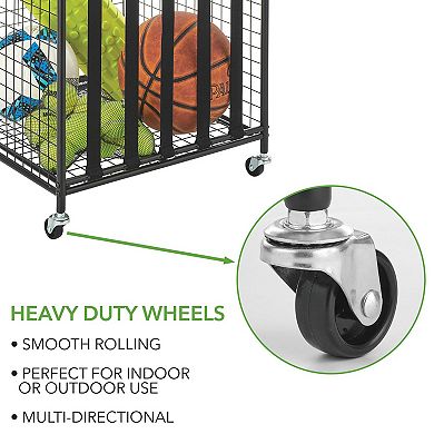 mDesign Metal Rolling Sports Equipment Storage Holder Rack with 4 Wheels