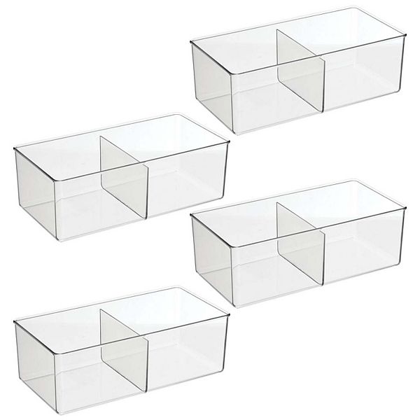 mDesign Plastic 2 Section Divided Closet Storage Bin - 4 Pack - Clear ...