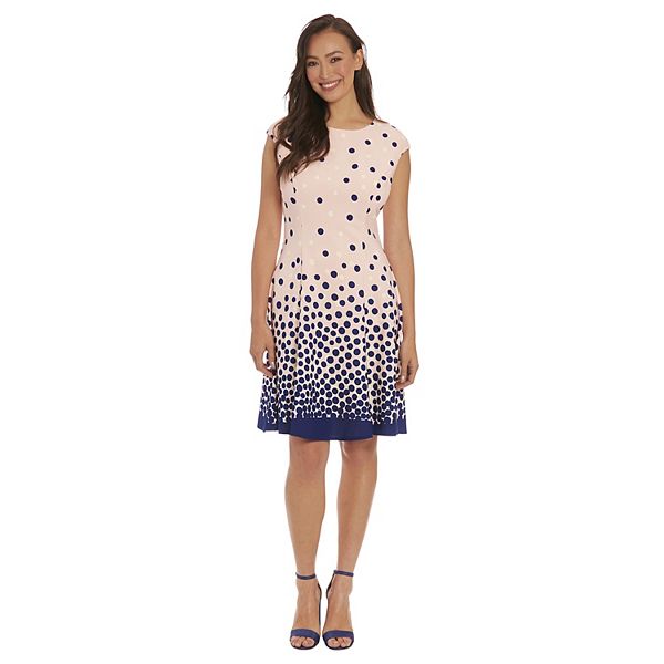 Women's London Times Cap Sleeve Fit & Flare Dress - Pink Navy (8)