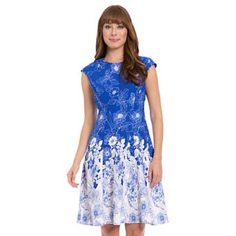 Women's London Times Cap Sleeve Fit & Flare Dress