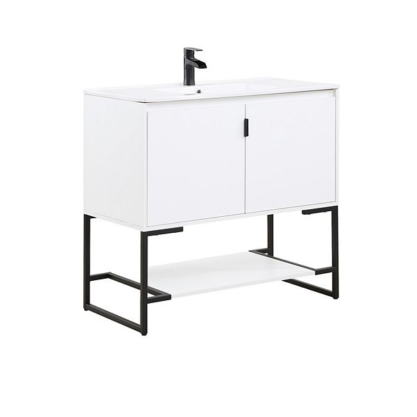 36&#34; Scarsdale Bathroom Vanity Sink White - Manhattan Comfort: Ceramic Surface, Wood Frame, Single Basin