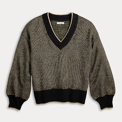 Women's Nine West V-Neck Shine Pullover Sweater