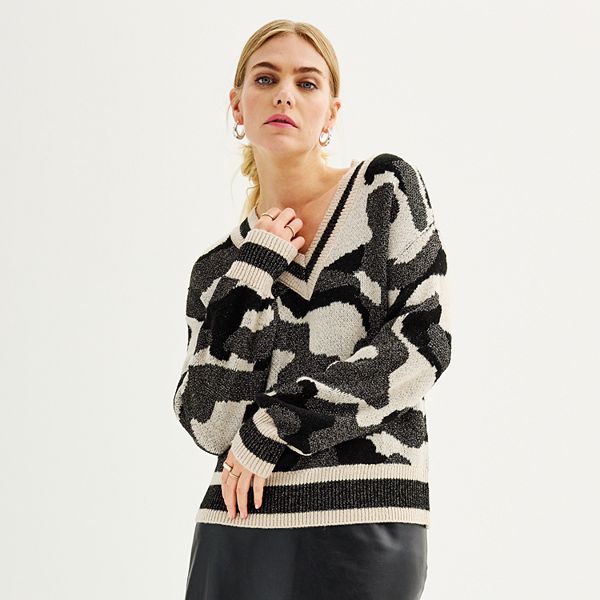 Women's Nine West V-Neck Shine Pullover Sweater