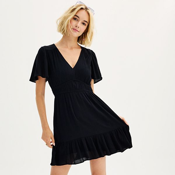 Juniors' Rewind Flutter Sleeve Skater Dress