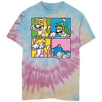 Boys 6-20 Nintendo Super Mario 3D World Panel Portraits Tie Dye Graphic Tee